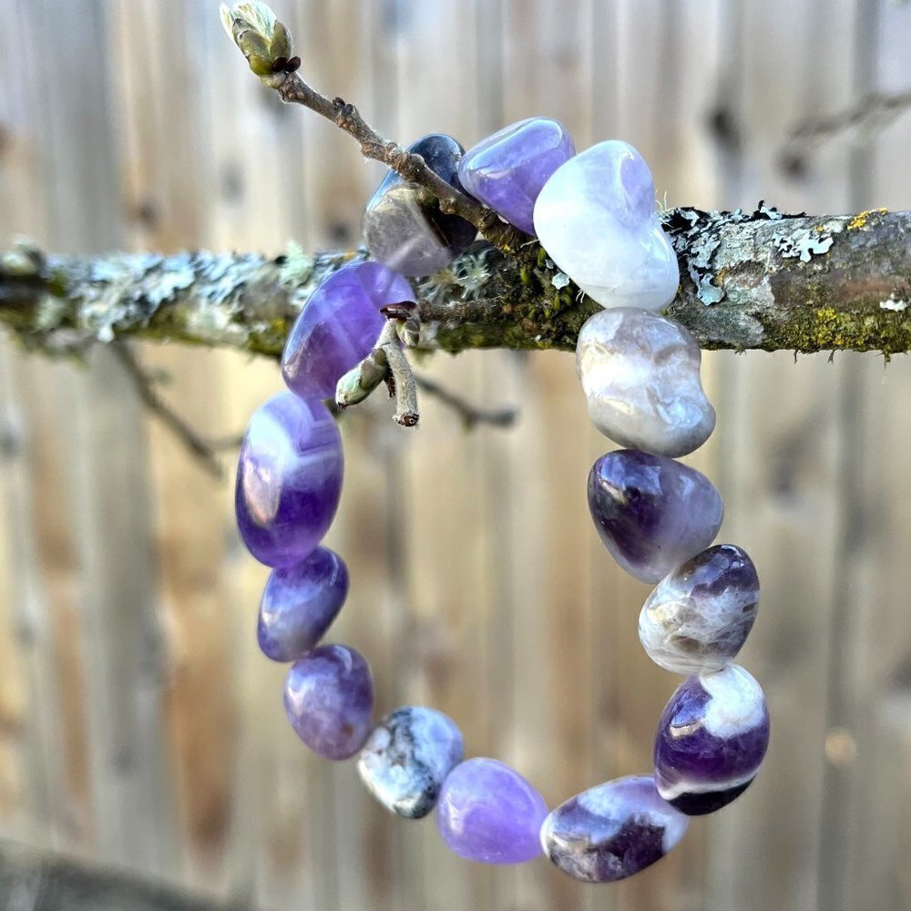 Chevron Amethyst Nugget Stretch Bracelet | Handmade
